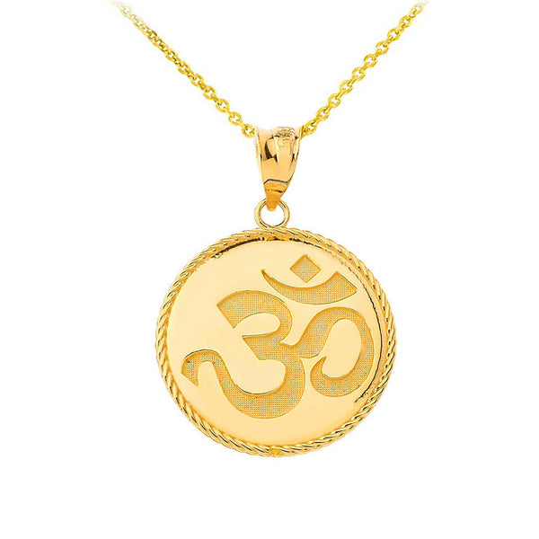 10k Solid Gold Ohm OM AUM Symbol Yoga Buddhism Hinduism Pendant Necklace