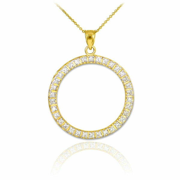 Solid 14k Yellow Gold Eternity Circle of Life CZ Pendant Necklace