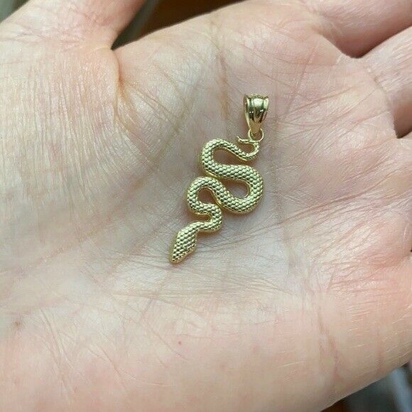 Solid 14k Yellow Gold Textured Snake-Serpent Pendant Necklace