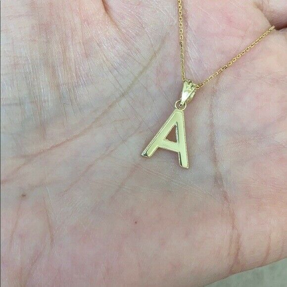 10k Solid Gold Small Milgrain Initial Letter E Pendant Necklace Personalized