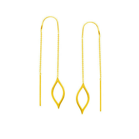 14K Solid Gold Stationary Marquise Cut Out Threader Earrings - Yellow/ White