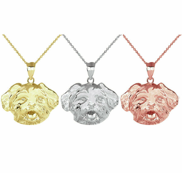 Solid Gold Dog Maltese Head Detailed Dog Sports Pendant Necklace