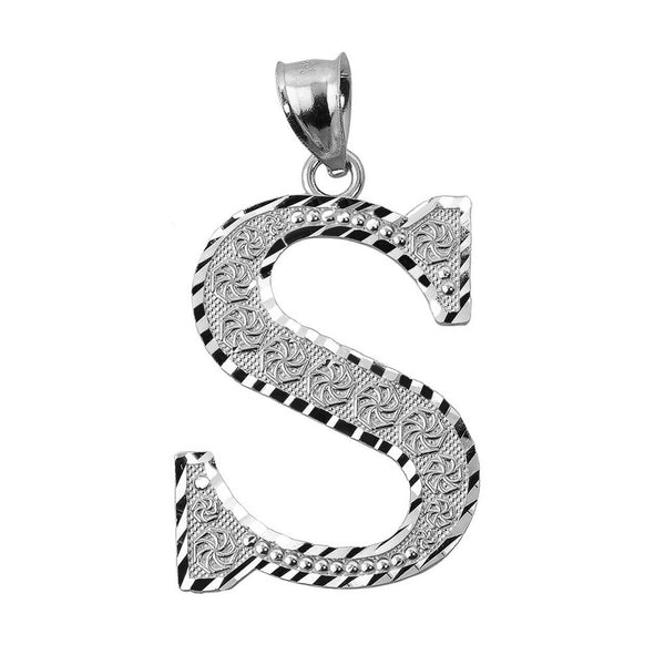 925 Sterling Silver Initial Letter S Pendant Necklace - Large, Medium, Small D/C