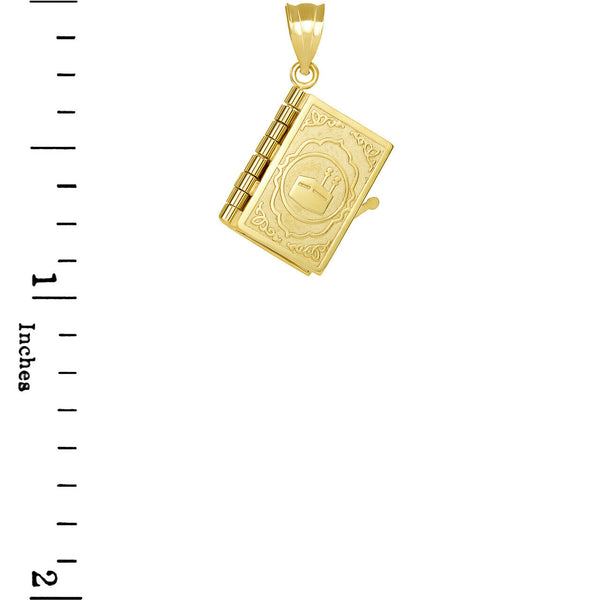 10k Solid Gold 3D Moveable Koran Quran Book Text of Islam Pendant Necklace