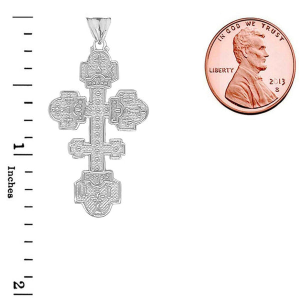 10K Solid Gold Orthodox Cross Pendant Necklace - Yellow, Rose, or White