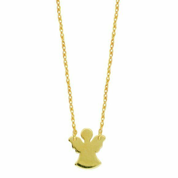 14K Solid Gold Mini Angel Dainty Necklace - Minimalist Yellow Adjust 16"-18"