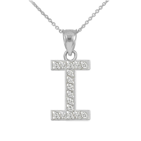 925 Sterling Silver Letter "I" Initial CZ Monogram Pendant Necklace 16 18 20 22"