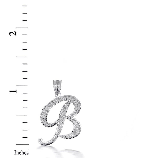 925 Sterling Silver Cursive Initial Letter B Pendant Necklace