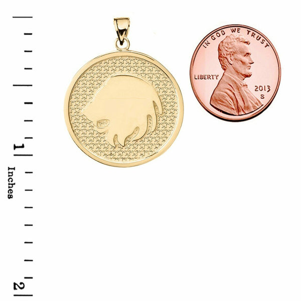 10K Solid Gold Leo Zodiac Sign Disc Round Pendant Necklace 16" 18" 20" 22"
