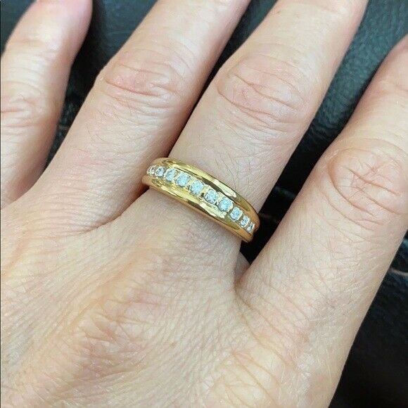 14K Solid Real Yellow Gold Band Stackable Diamond Ring Size 5.5