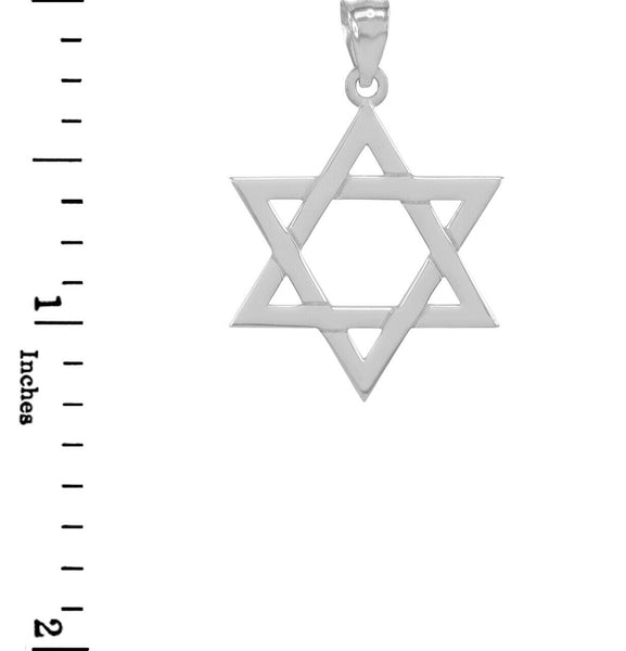 14K Solid White Gold Jewish Star of David Pendant Charm Small, Medium, Large