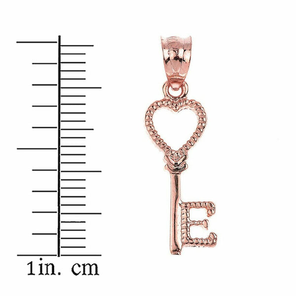 10k Real Rose Gold Open Love Heart Key Letter E Pendant Necklace Valentine's