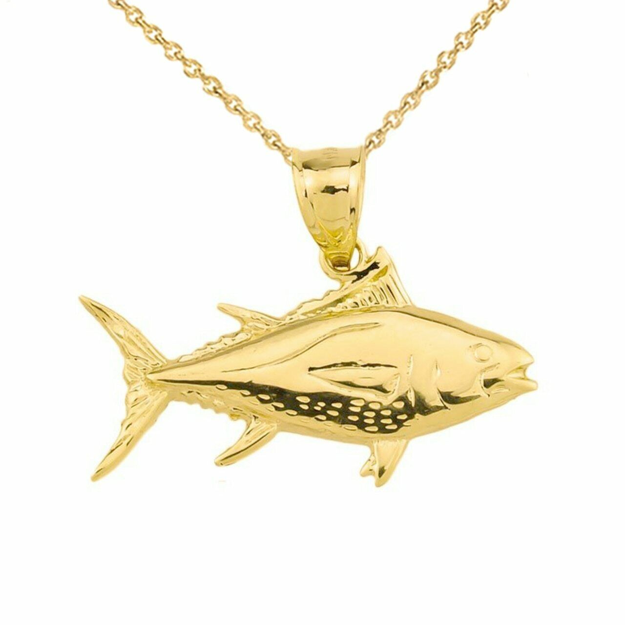 14k Solid Gold Yellowfin Tuna Fish Pendant Necklace