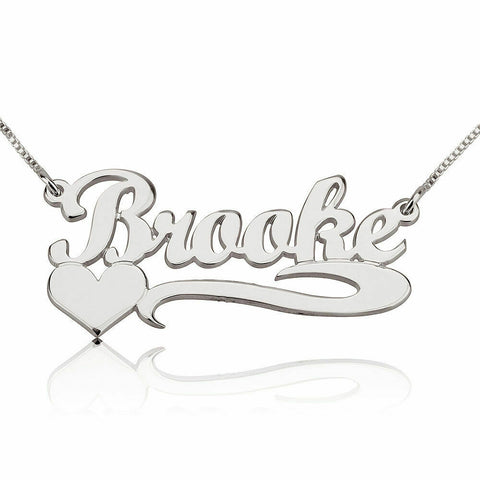 Personalized Sterling Silver Nameplate Heart Box Chain Necklace Adjustable