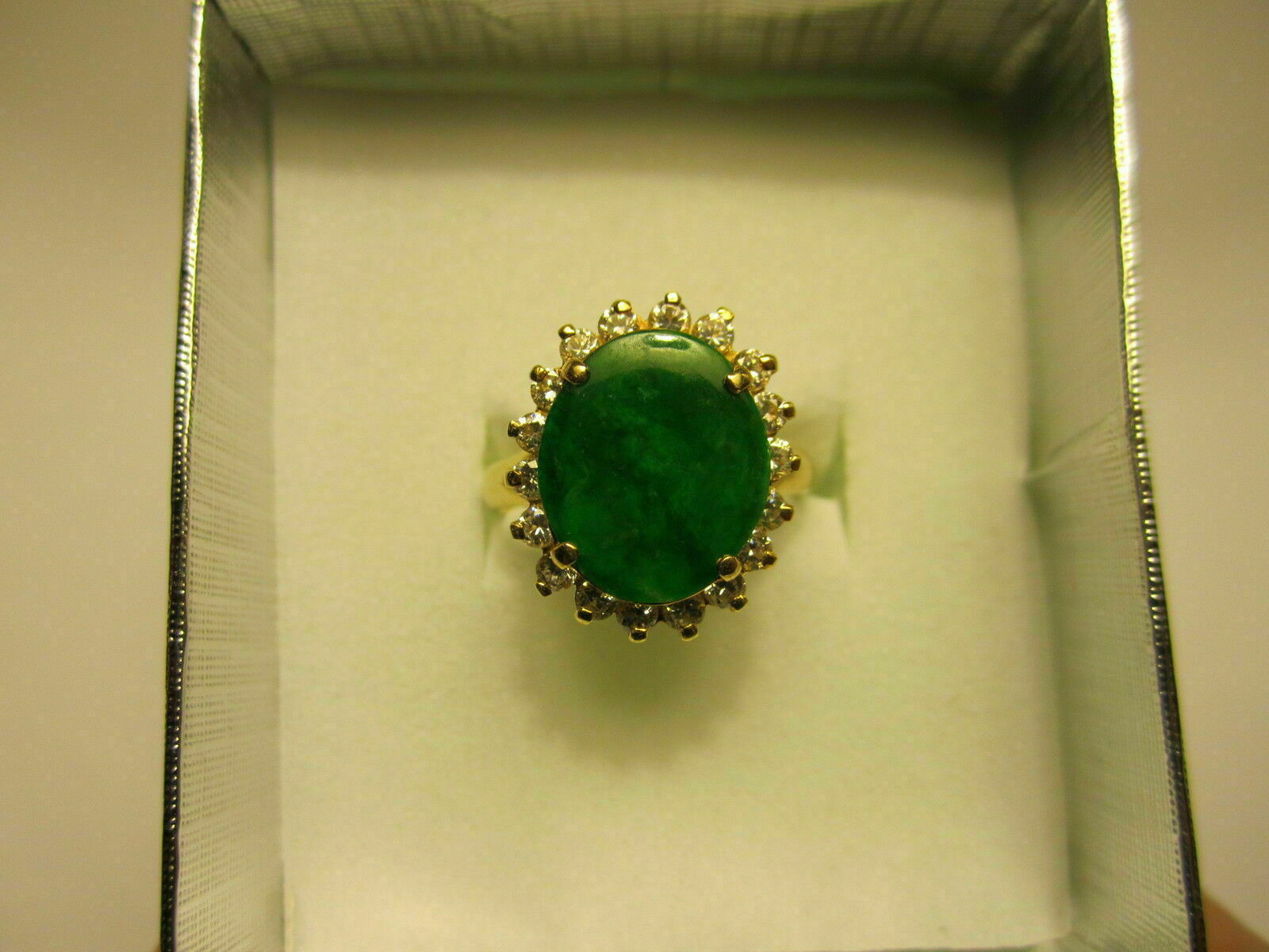 14K Solid Yellow Gold NEW Oval Green Jade Women Ring size 6.5