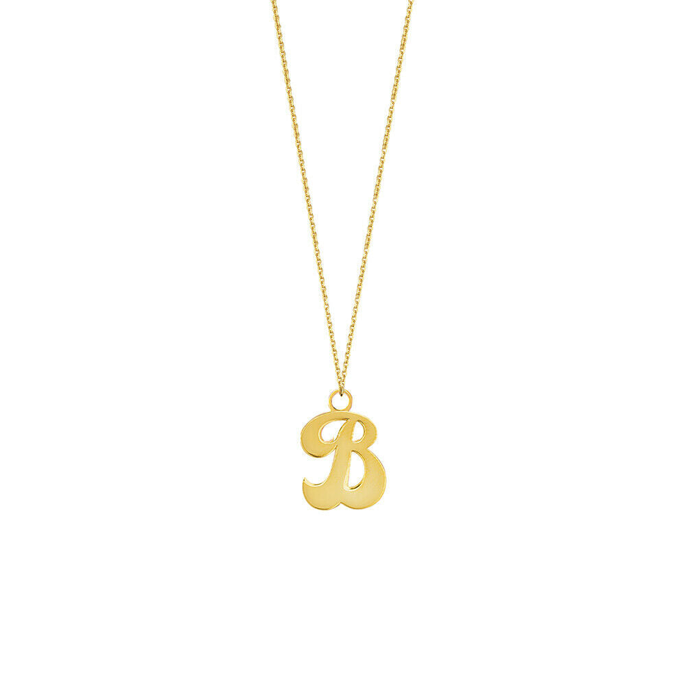 Personalized 14K Solid Gold Cursive Font Initial Any Letter Pendant Necklace