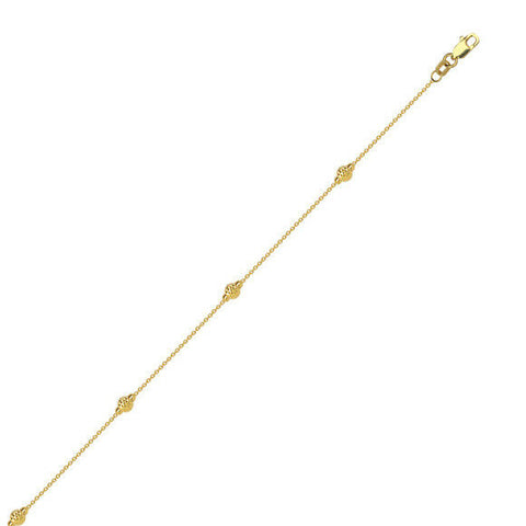 14K Solid Gold Beads DC Ankle Bracelet Anklet - Yellow 9"-10" adjustable