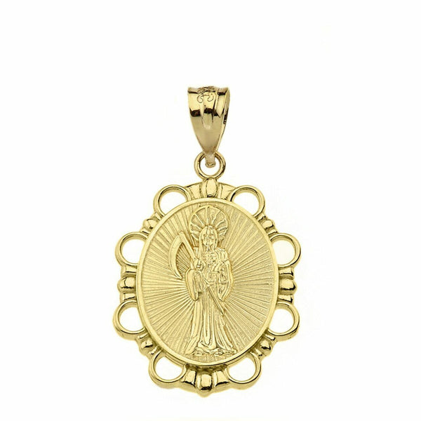 14K Solid Yellow Gold Santa Muerte Charm Pendant Necklace 16" 18" 20" 22"