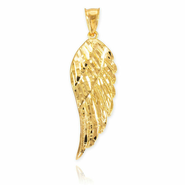 14k Solid Yellow Gold Medium Angel Wing Pendant Necklace