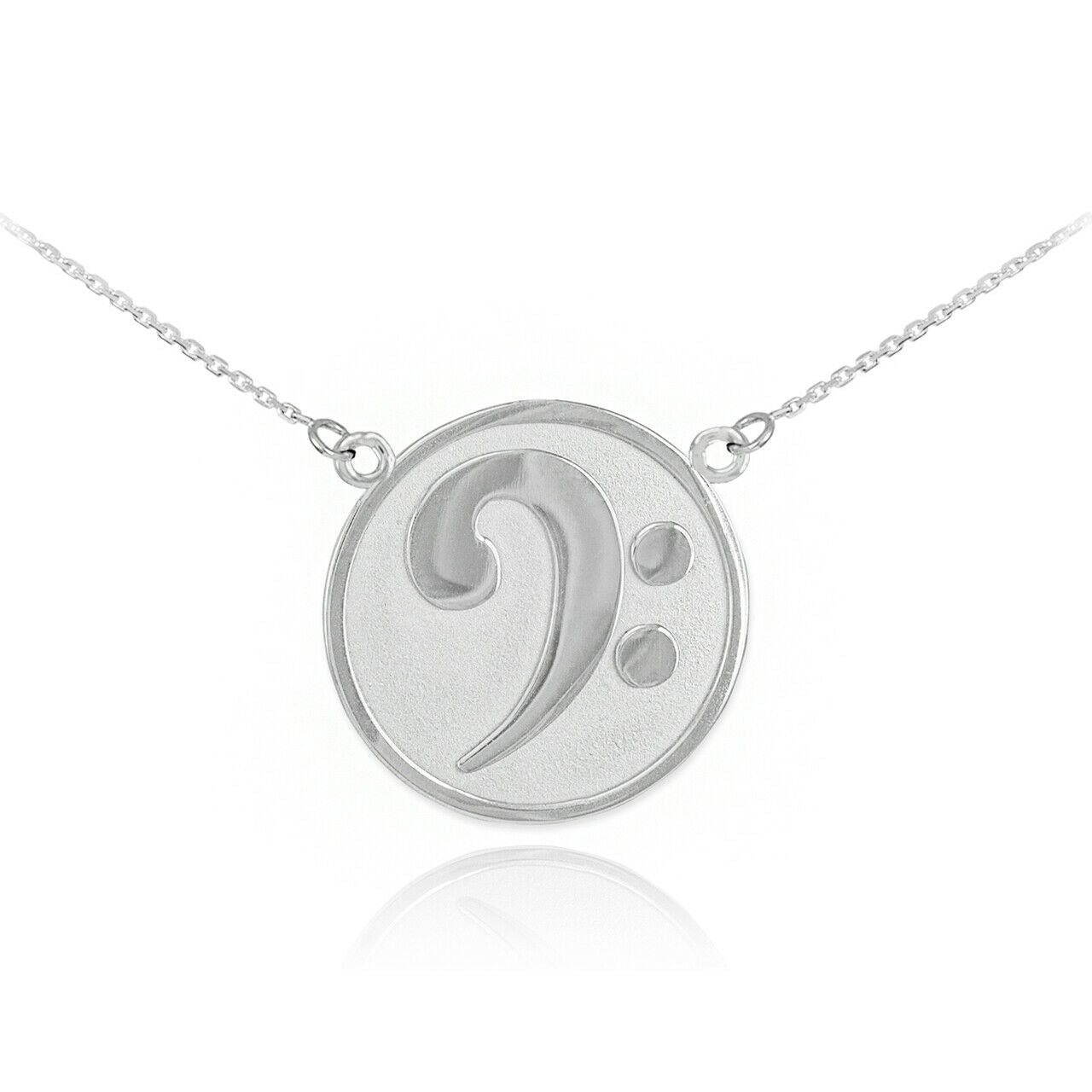 Textured Bass F-Clef Charm Pendant Sterling Silver Double Mount Necklace Symbol