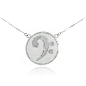 Textured Bass F-Clef Charm Pendant Sterling Silver Double Mount Necklace Symbol