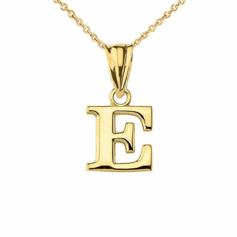 14k Solid Yellow Gold Small Mini Initial Letter E Pendant Necklace