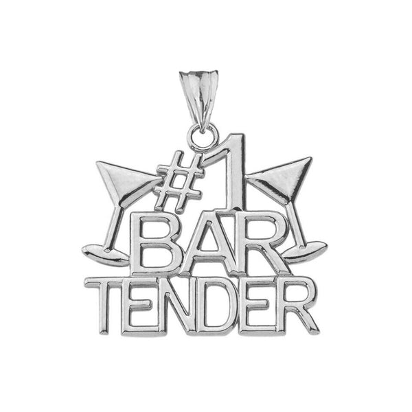 925 Sterling Silver #1 Bartender Pendant Necklace
