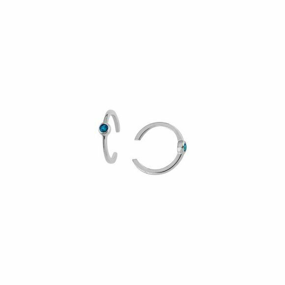 14K Solid White Gold Sapphire Ear Cuff Earrings - Minimalist