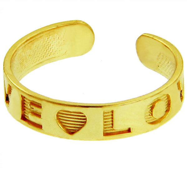 Yellow Gold Engraved with "LOVE" Toe Ring Valentine's Day Gift 10K or 14K