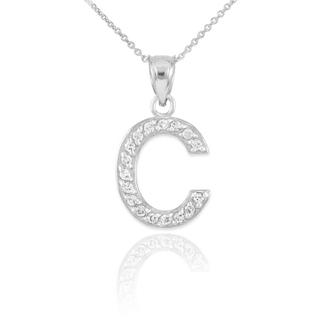 925 Sterling Silver Letter "C" Initial CZ Monogram Pendant Necklace 16 18 20 22"