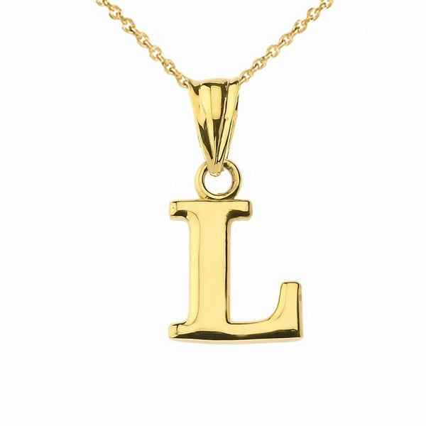 10k Solid Yellow Gold Small Mini Initial Letter L Pendant Necklace