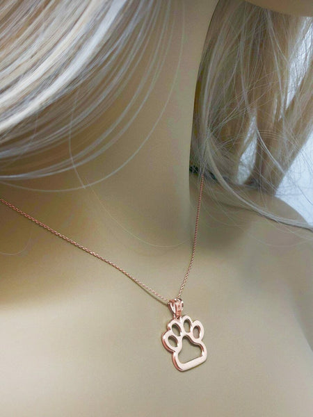 14k Solid Rose Gold Bear Dog Paw Print Pendant Necklace Pet Animal foot