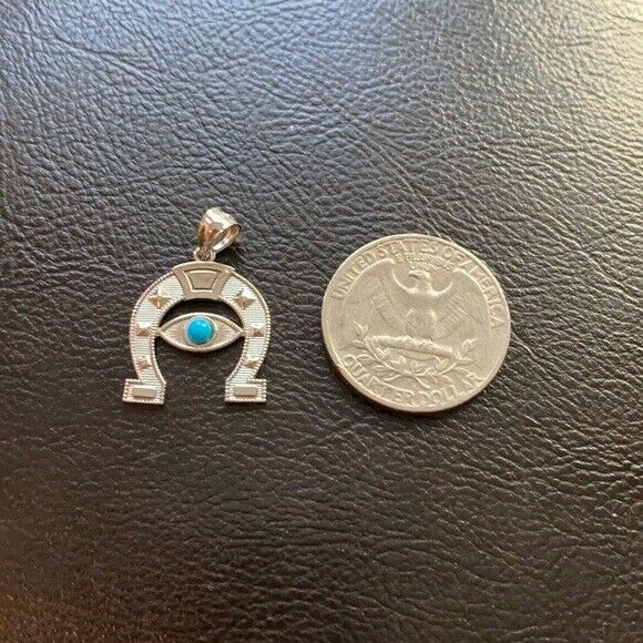 Sterling Silver Evil Eye Protection Horse Shoe Good Luck Pendant Necklace