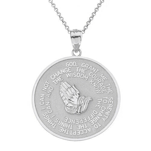 Sterling Silver 2 Side Serenity The Lord Prayer Medallion Pendant Necklace L & S