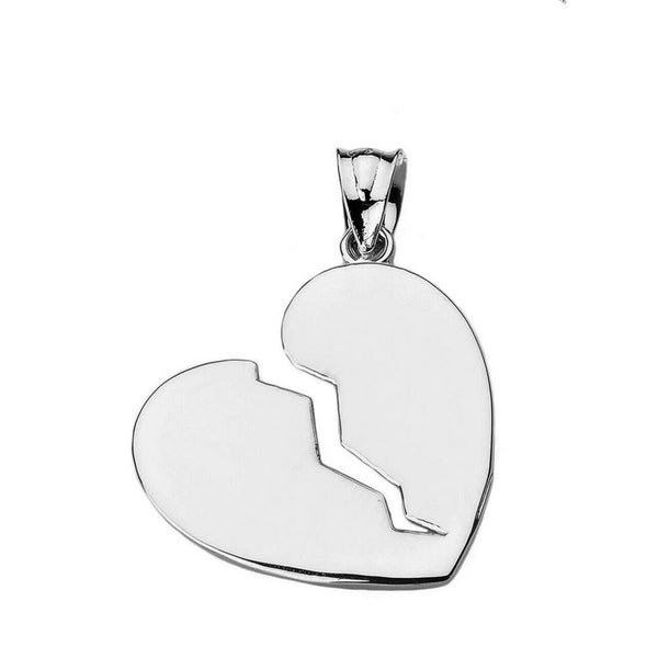 10k Solid White Gold Broken Heart Pendant Necklace 16", 18", 20", 22"