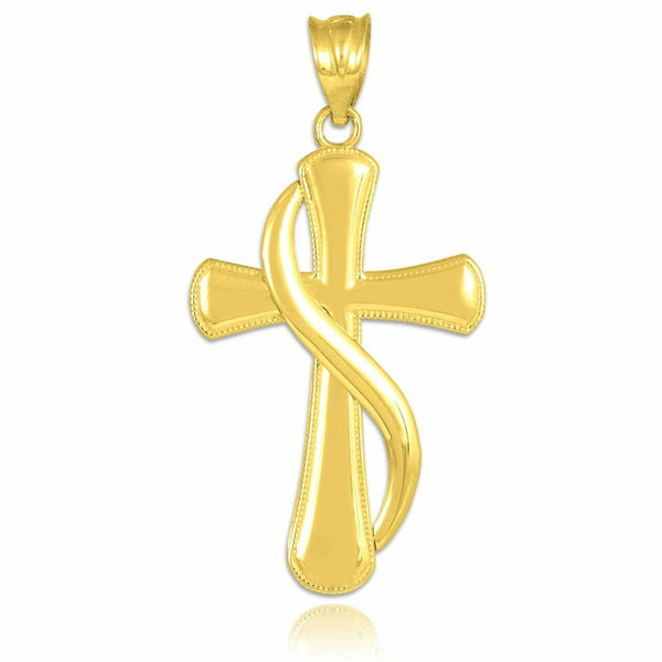 10k Solid Gold Holy Spirit Christian United Methodist Cross Pendant Necklace