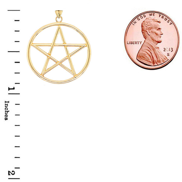 Small Solid 10k Yellow Gold Pentagram Friendship Pendant Necklace