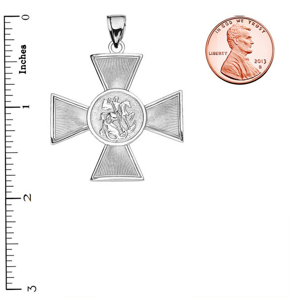 925 Sterling Silver Saint George Russian Cross Pendant Necklace