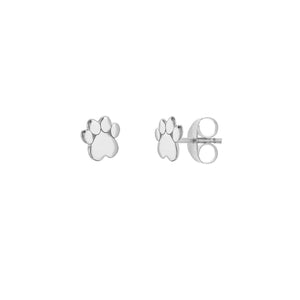 14K Solid White Gold Mini Heart Dog Paw Stud Earrings - Minimalist