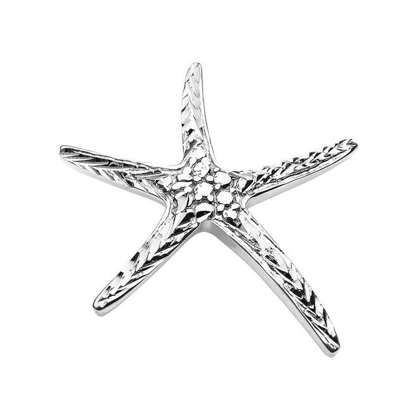 10K Solid White Gold Diamond Cut Starfish Star Fish Pendant Necklace