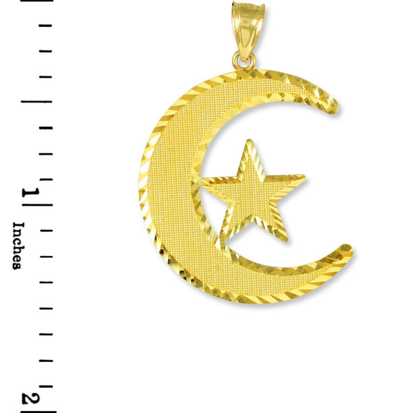 10k Solid Yellow Gold Islamic Crescent Pendant Necklace