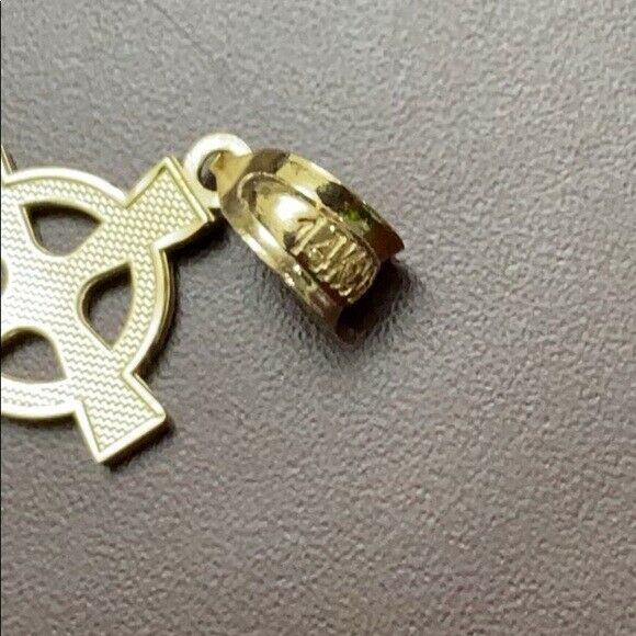 Solid 14k Yellow Gold Irish Celtic Trinity Cross 1" Pendant Necklace