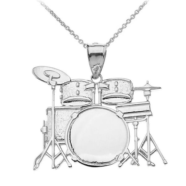 925 Sterling Silver Rock Band Drum Set Pendant Necklace 16", 18", 20", 22"