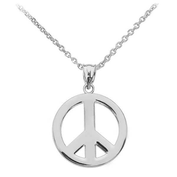 14k White Rose Gold Boho Peace Sign Charm Pendant Necklace