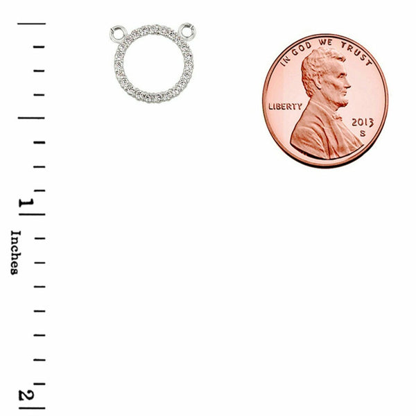 14k Solid White Gold Eternity Circle of Life and Love Small Round CZ Necklace