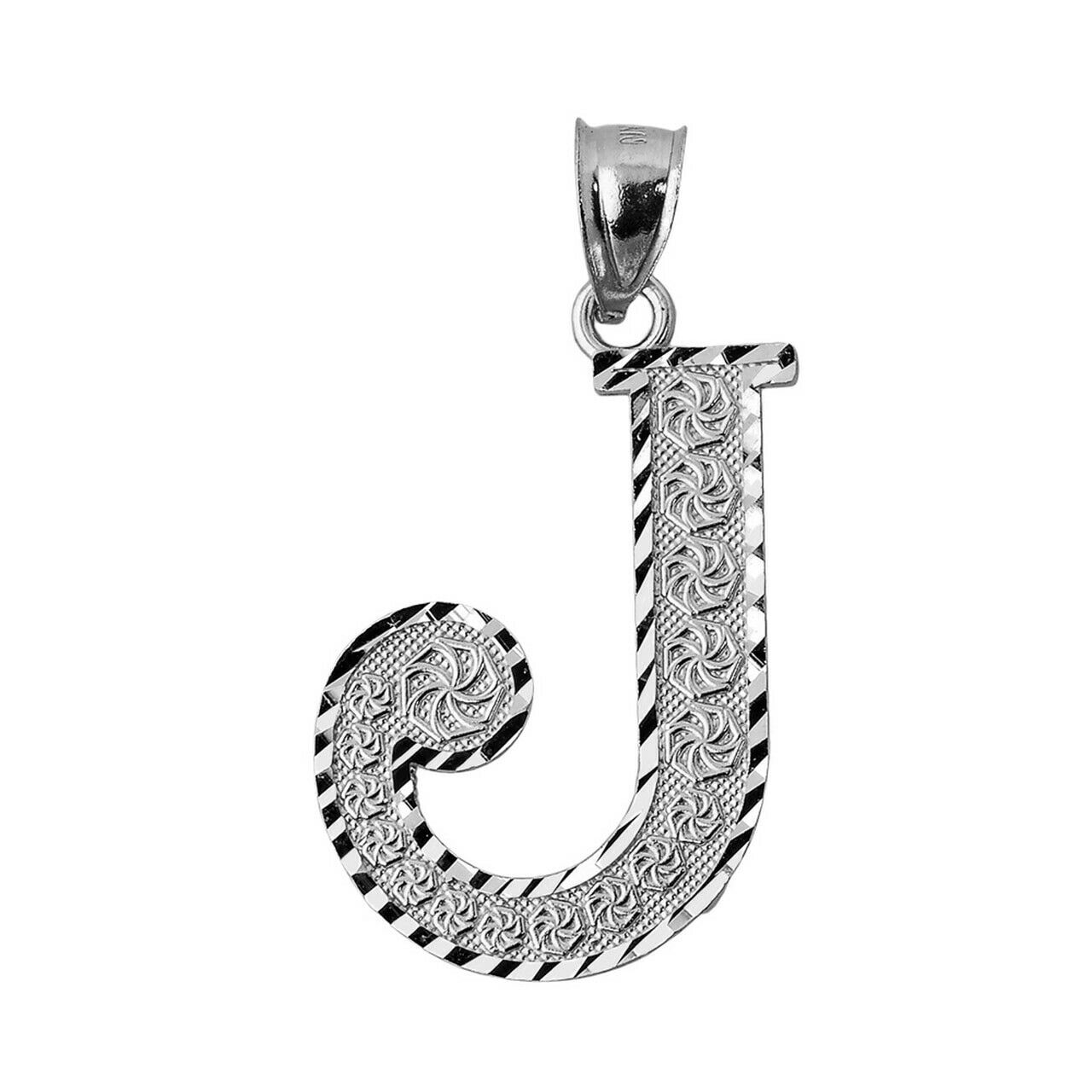 925 Sterling Silver Initial Letter J Pendant Necklace - Large
