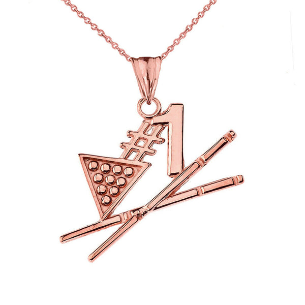 10K Solid Gold #1 Billiards Player Pendant Necklace - Yellow, Rose, or White