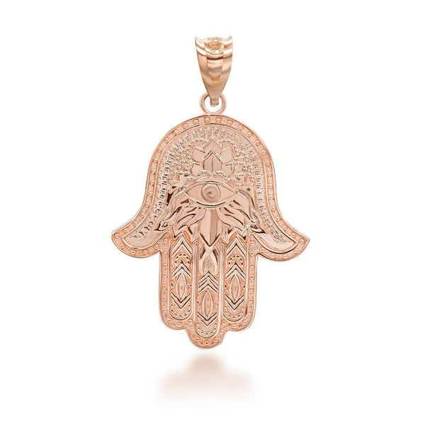 10K Solid Gold All Seeing Eye Hamsa Pendant Necklace