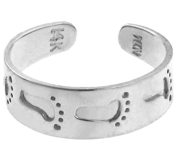 925 Sterling Silver Bold Footprint Toe Ring - Adjustable - Knuckle, Thumb