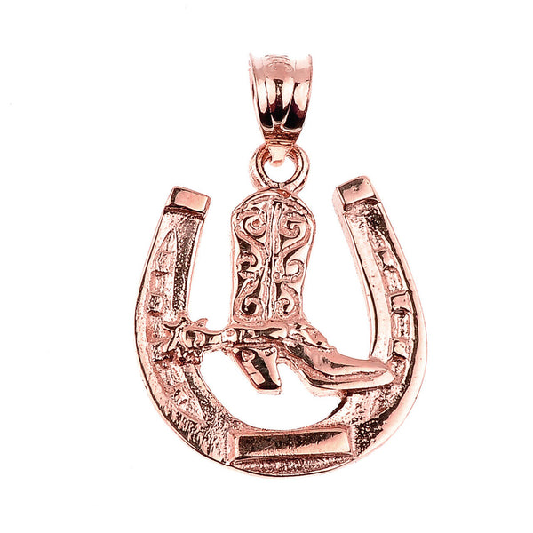 14K Solid Gold Lucky Good Luck Horseshoe Horse Shoe Pendant Necklace